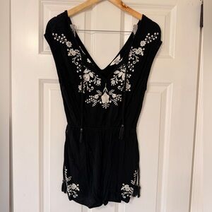 Forever 21 Black Romper with White Floral Embroidery